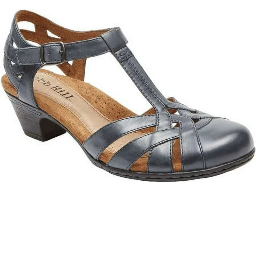 Cobb Hill Aubrey T Strap Sandals Navy Blue Leather Sz 9.5 - Picture 3 of 10